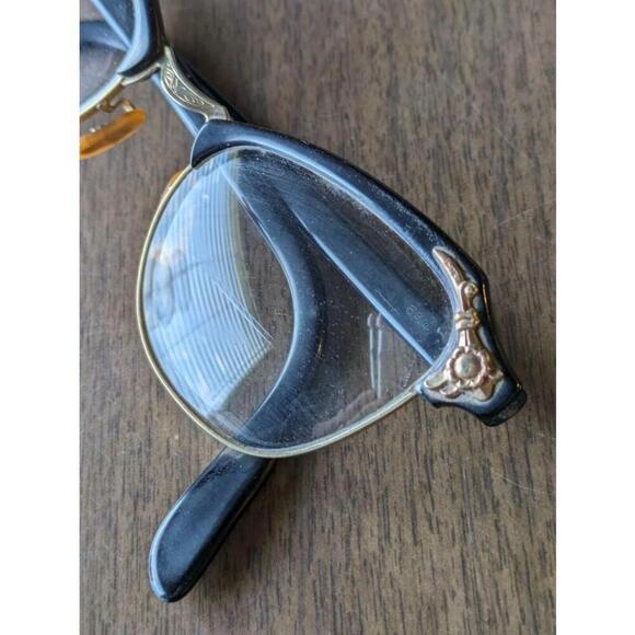 Vintage Cat Eye Bausch & Lomb Eyeglasses Black B&L Gold Filled Granny Bifocals - Picture 12 of 16